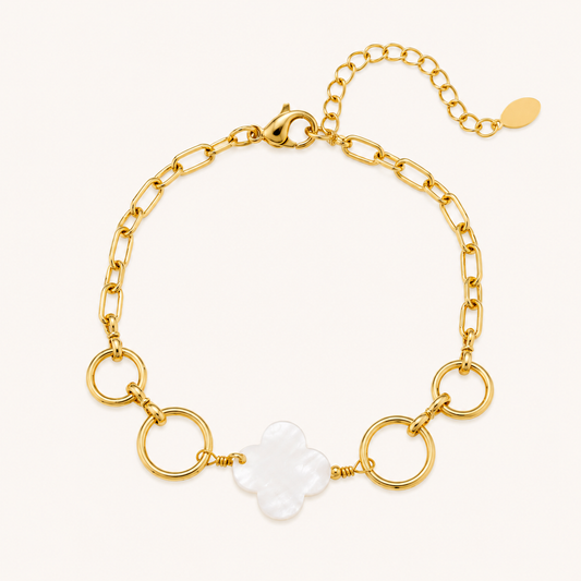 Siyansh Elara Flower Pearl Bracelet Armband Goud Wit Stainless Steel Parel
