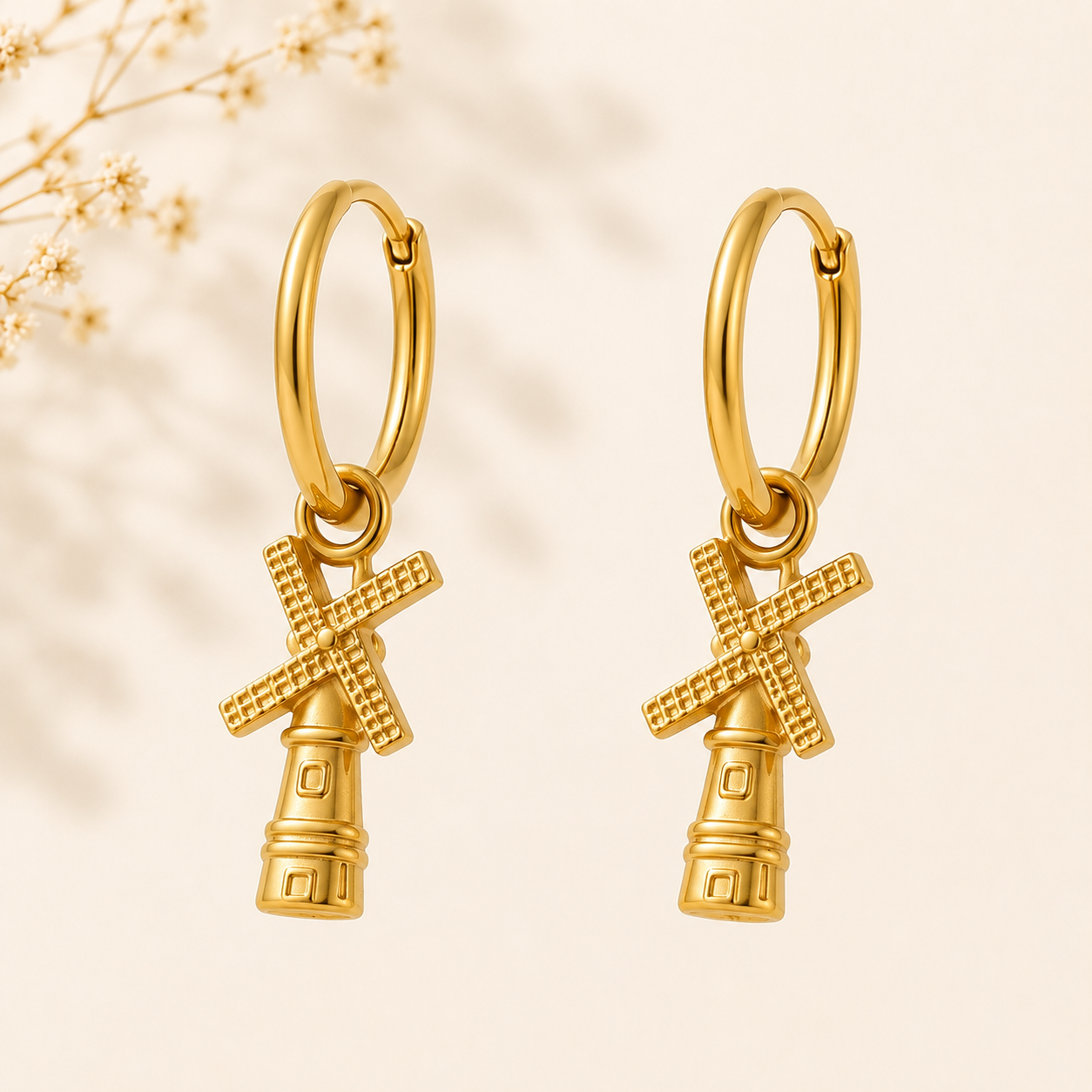Ira Dutch Windmill Hoops | Goud Stainless Steel
