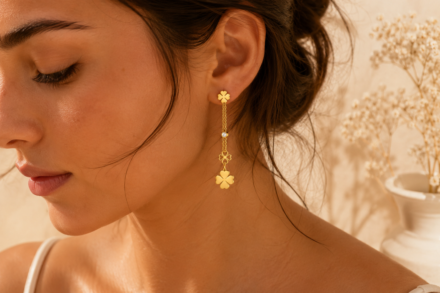 Siyansh Yara Lucky Clover Drop Earrings Oorbellen Goud Stainless Steel