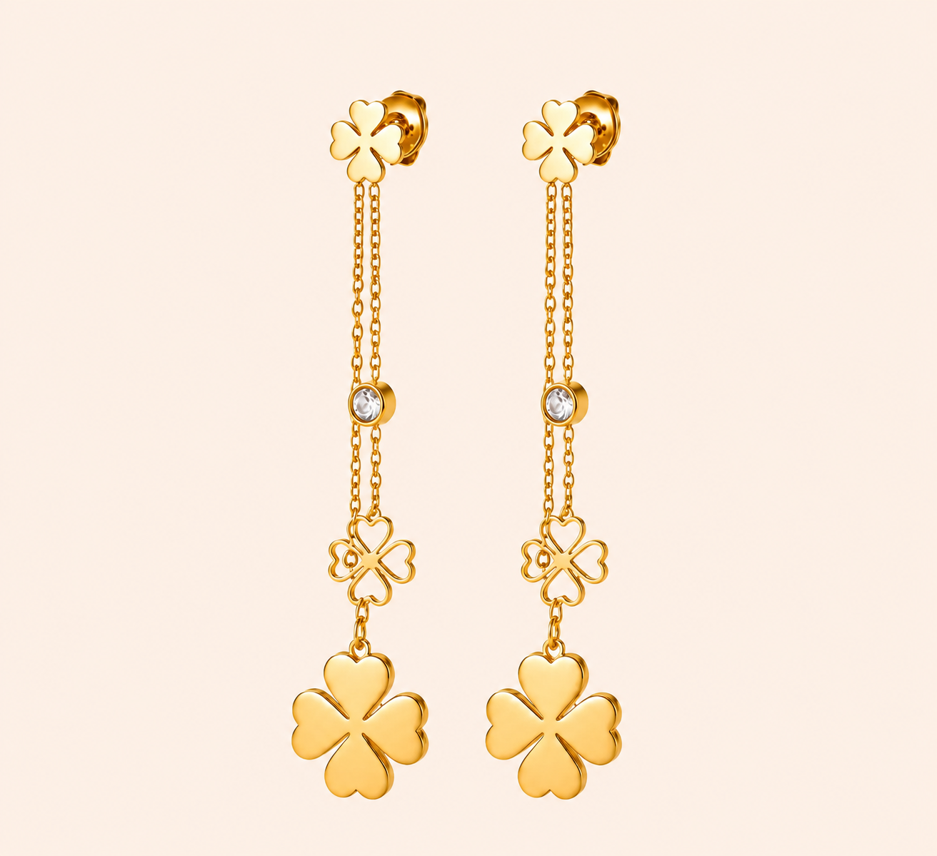Siyansh Yara Lucky Clover Drop Earrings Oorbellen Goud Stainless Steel