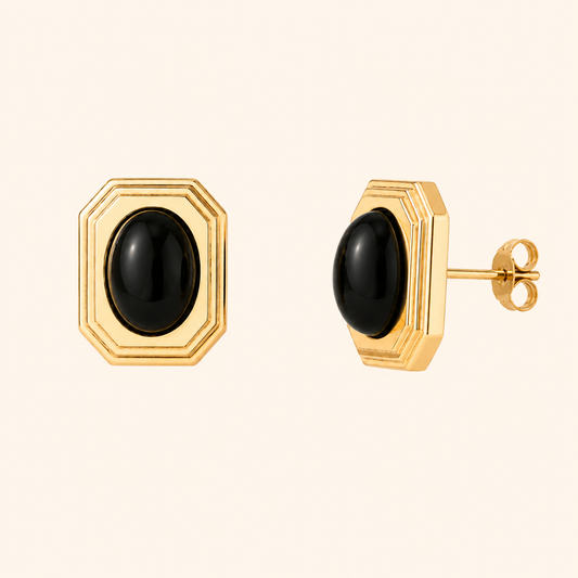 Siyansh Amara Onyx Studs Oorbellen Goud Stainless Steel