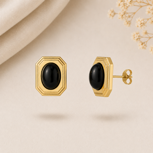 Amara Onyx Studs | Goud Stainless Steel