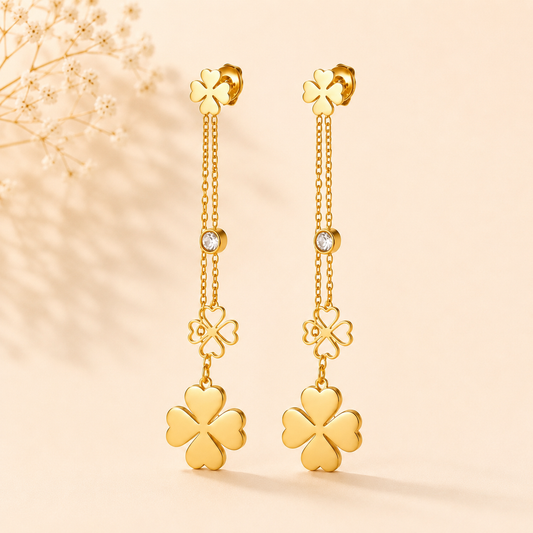 Mira Lucky Clover Drop Earrings | Goud Stainless Steel