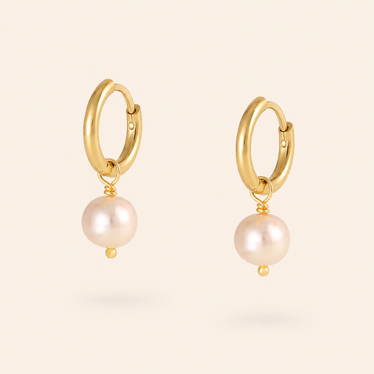 Siyansh Diya Pearl Hoops Oorbellen Goud Roze Stainless Steel Parel