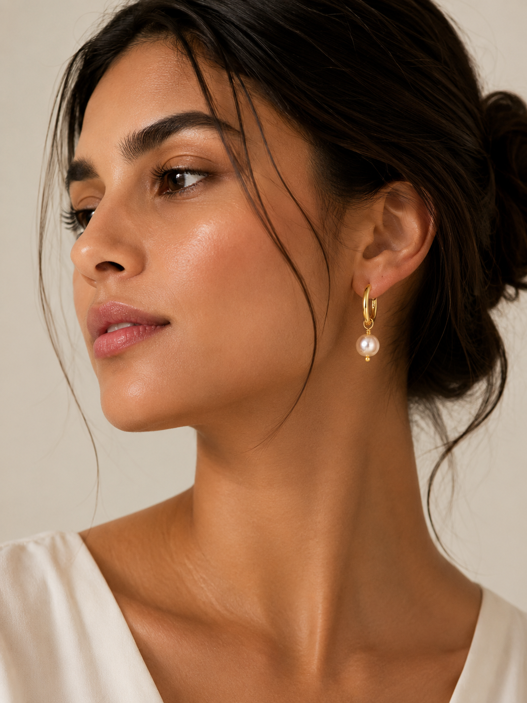 Diya Pearl Hoops | Goud Roze | Stainless Steel Parel