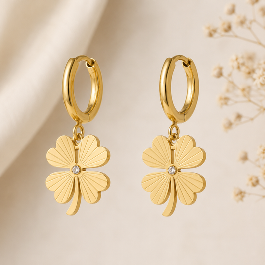 Siya Clover Hoops | Goud Stainless Steel