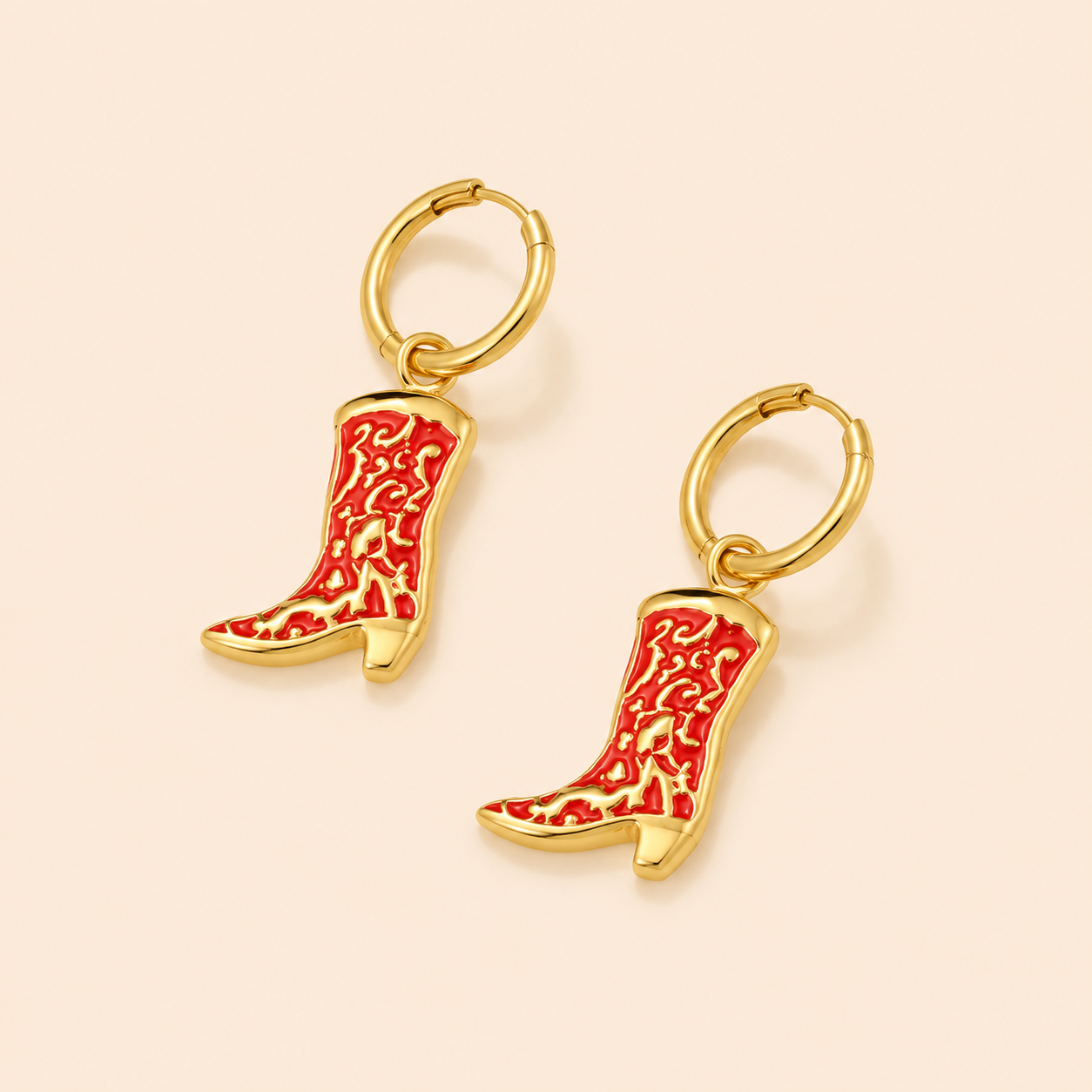 Noor Western Earrings | Goud & Rood Stainless Steel