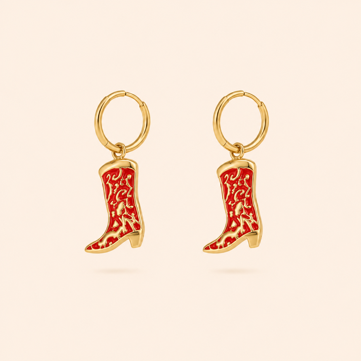 Noor Western Earrings | Goud & Rood Stainless Steel