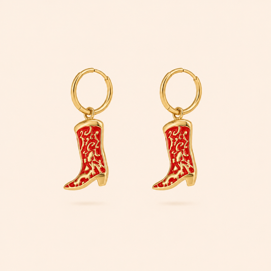 Noor Western Earrings | Goud & Rood Stainless Steel