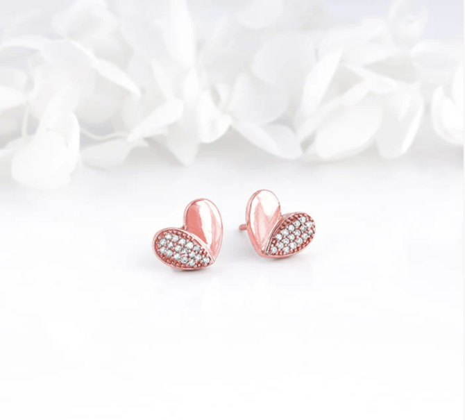 Oorbellen - 925 Sterling Zilver - Rosé goud Platina - Knopjes - Heart - Afbeelding 2