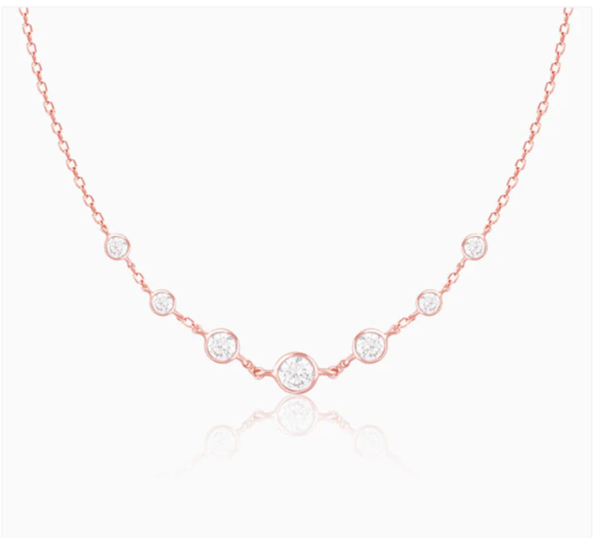 Ketting - 925 Sterling Zilver - Zirkonia Steen - Roségouden platina laagje